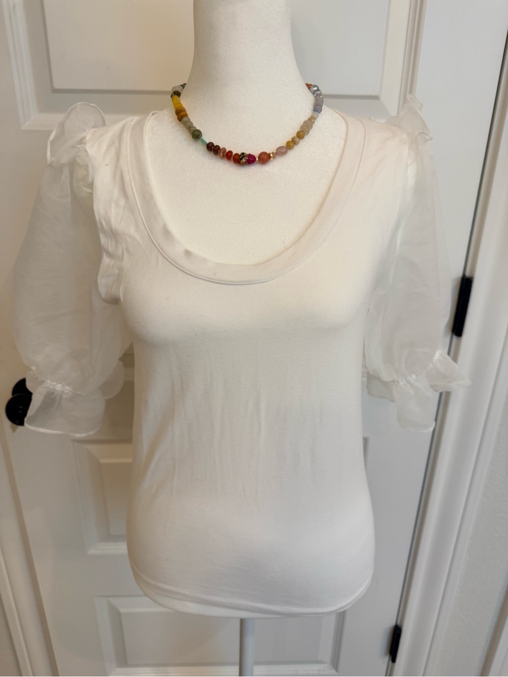 French Connection Cream Puff-Sleeve Scoop Neck Top